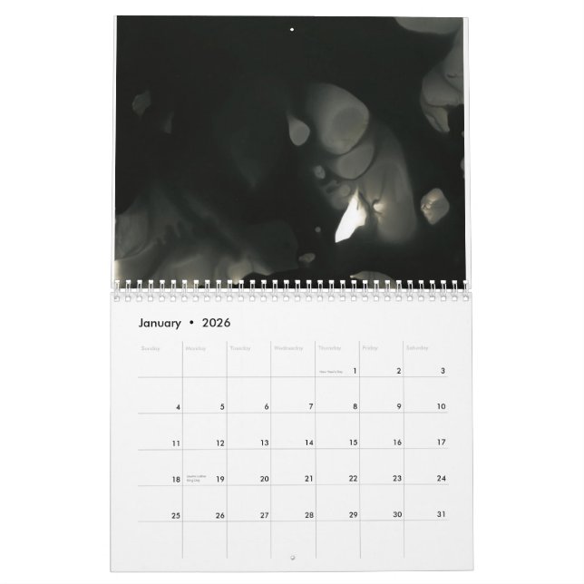 Las fotos del ángel, calendario expuesto (negro y (Jan 2026)
