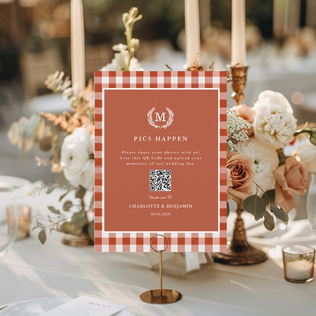 ¡LAS FOTOS SUCEDEN! QR Code Brown Gingham Boda Gal (PICS HAPPEN! QR Code Brown Gingham Wedding Gallery )