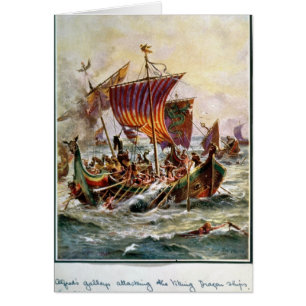 Las galeras de Alfred que atacan el dragón de