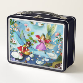 Las hadas de las niñas alimentan a los cisnes