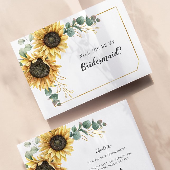Las hojas de eucalipto de girasol son mi tarjeta d (Sunflower Bridal Proposal Card)