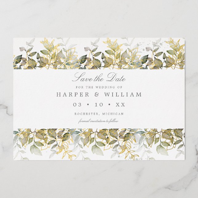 Las hojas de la acuarela de oro salvan la postal d (Anverso)