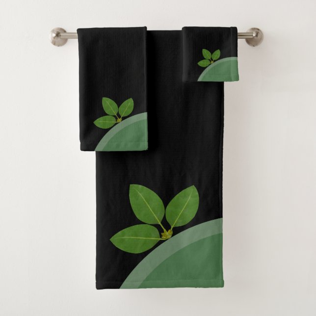 Las hojas de laurel verde modernas sobre el negro (In situ)