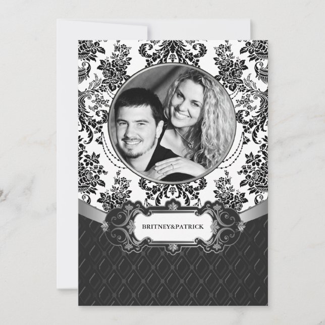 Las invitaciones a la boda de Damasco Blanco con f (Anverso)
