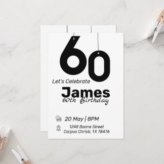 Las invitaciones de cumpleaños 60 en blanco y negr