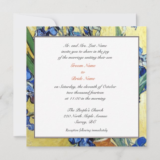 Las invitaciones de los padres de Groom a los boda (Anverso)