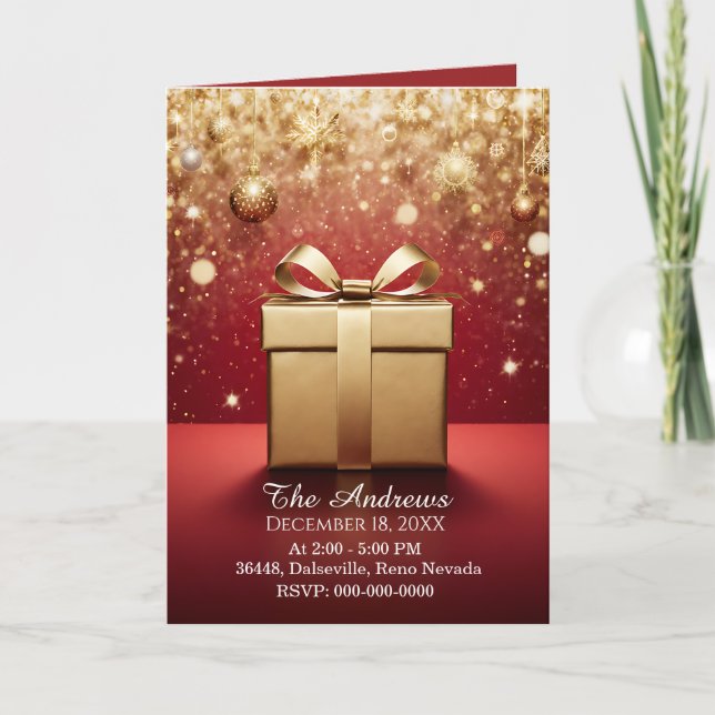 Las invitaciones de regalo de oro de Navidad del v (Anverso)