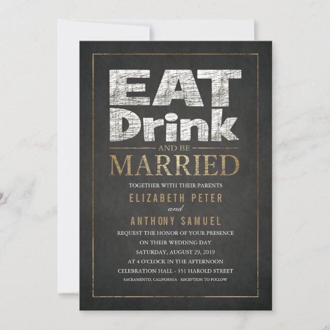 Las invitaciones divertidas del boda comen la (Anverso)