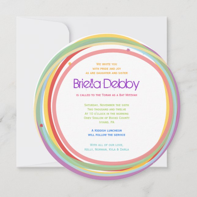 Las líneas simples invitación de Mitzvah de la (Anverso)