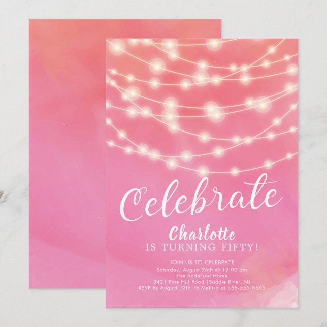Las luces de cadena celebran la invitación de cump (Anverso / Reverso)