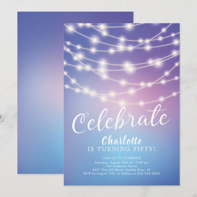 Las luces de cadena celebran la invitación de cump (Anverso / Reverso)