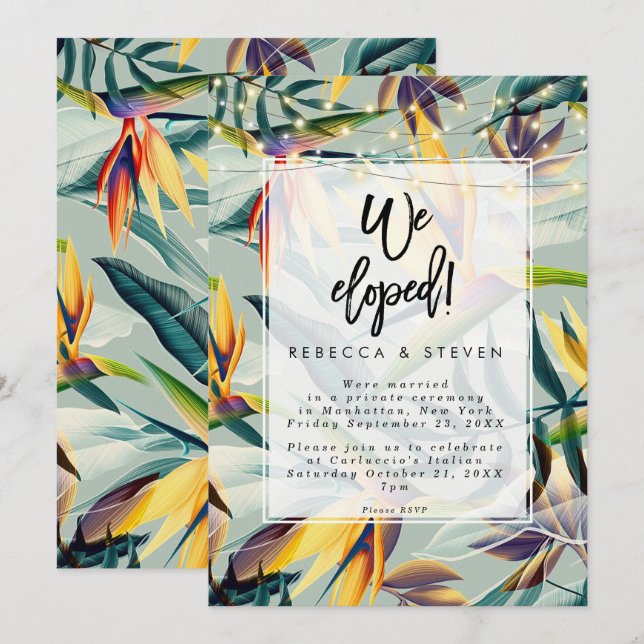 las luces florales tropicales eloped invitación (Anverso / Reverso)
