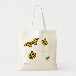 Las mariposas de monarca y manosean la bolsa de