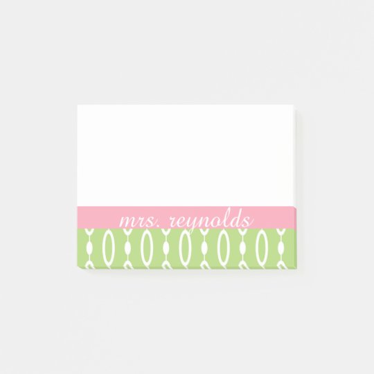 Las notas de post-it verdes y rosadas -