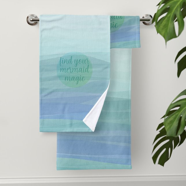 Las olas acuáticas encuentran tu oferta mágica de  (Find your mermaid magic with this serene aqua blue  watercolor waves bath towel set)