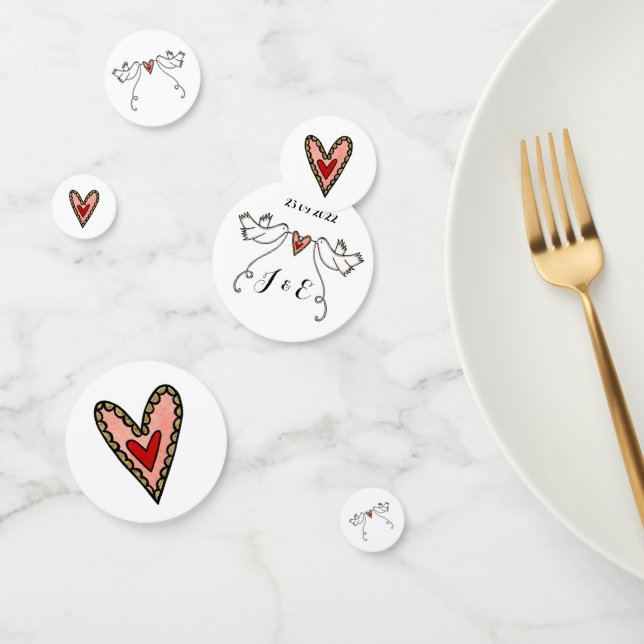 Las palomas blancas personalizadas y los confeti d (Grupo)