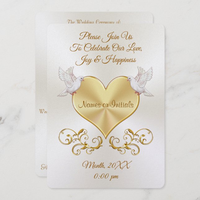 Las palomas sobre las invitaciones a la boda del c (Anverso / Reverso)