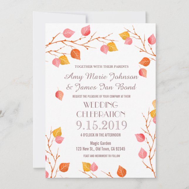 Las ramas de otoño dejan invitaciones a la boda de (Anverso)