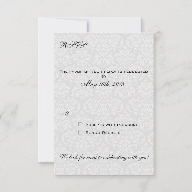 Las tarjetas Damask RSVP se coordinan con La invit (Anverso)