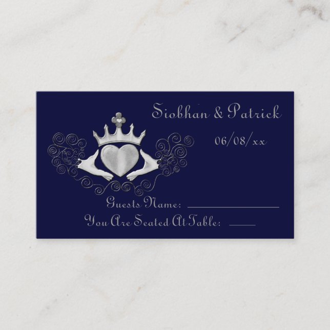 Las tarjetas de colocación Claddagh (Plata) (Boda) (Anverso)