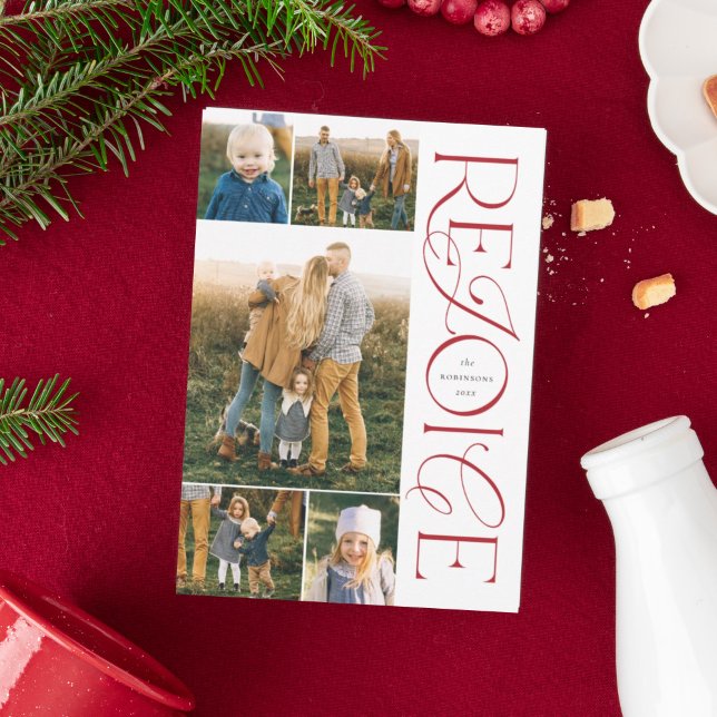 Las tarjetas de fotos cristianas de Navidad se ale (Rejoice multi photo holiday card
)