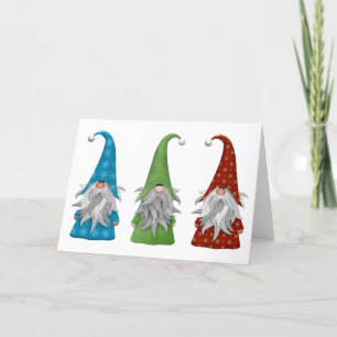 Las tres tarjetas navideñas de gnomos de Navidad