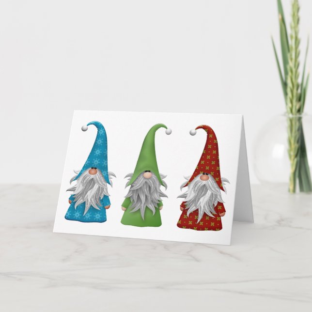 Las tres tarjetas navideñas de gnomos de Navidad (Anverso)