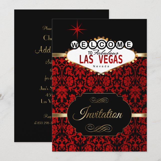 Las Vegas en Damasco Rojo | Invitación a la Fiesta (Anverso / Reverso)
