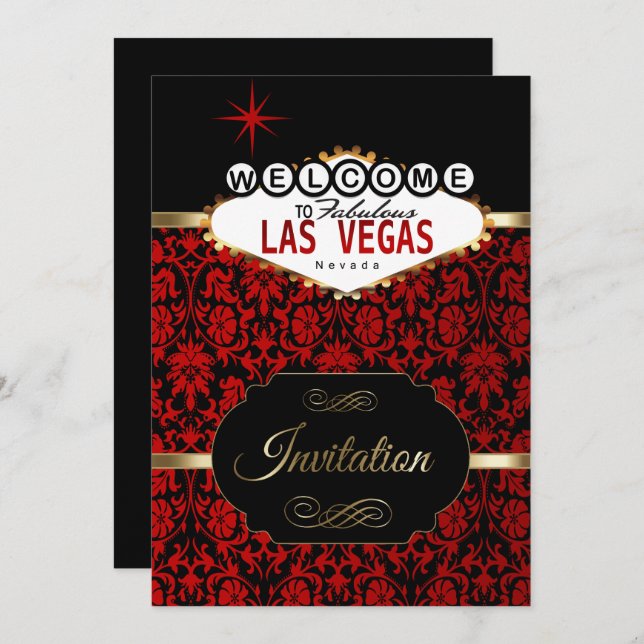 Las Vegas en Damasco Rojo | Invitación de fiesta (Anverso / Reverso)