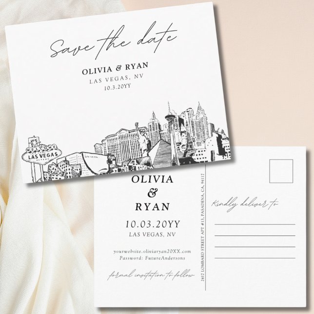 Las Vegas salva la elegante boda de la postal de l (Las Vegas Save the Date Postcard Elegant Wedding)