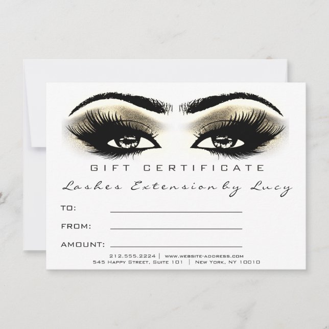 Lash Extension Makeup Certificate Gift Gold White (Anverso)