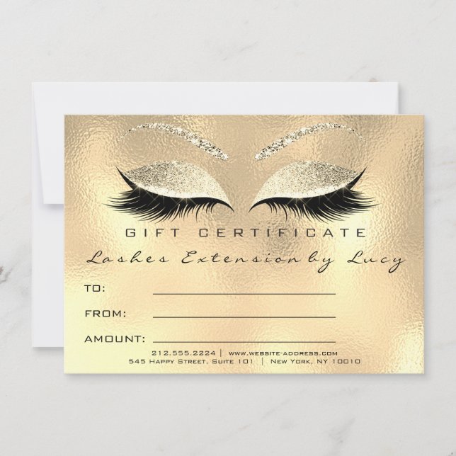 Lashes Extensión Certificado de maquillaje Regalo  (Anverso)
