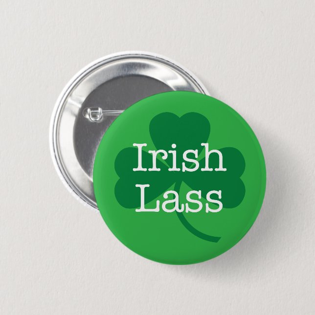 Lass irlandés, botón verde shamrock (Anverso y reverso)