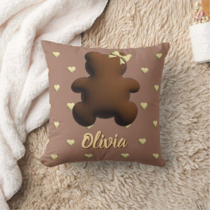 Lástima de oso de chocolate lanzando almohada para