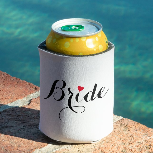 Latas Elegante cubierta de enfriador de lata de corazón  (Elegant Script Heart Bride Can Cooler Cover Coozie)