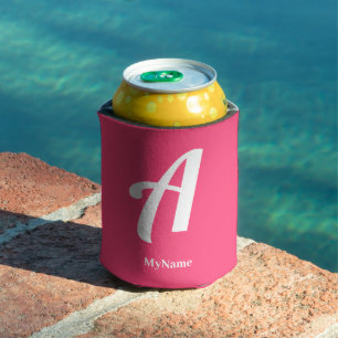 Latas Enfriador de lata con monograma rosa y nombre