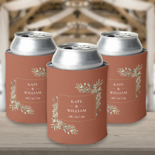 Latas Enfriador de lata de boda de terracota con follaje