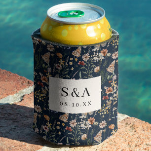 Latas Enfriador de Lata de Boda Floral Azul Marinho Boho