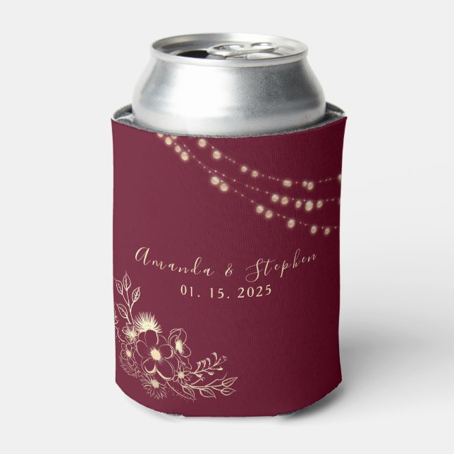 Latas Enfriador de Lata de Boda Personalizado Burdeos (Lata Anverso)
