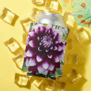 Latas Enfriador de Lata de Dahlia Floral Rosa y Blanco