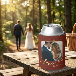 Latas Enfriador de Lata de Foto Bodas Burgundy Gold