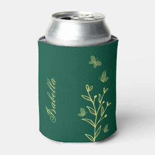 Latas Enfriador de lata esmeralda verde floral simple