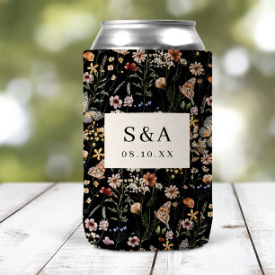 Latas Enfriador de Lata para Boda Boho con Flores Negras