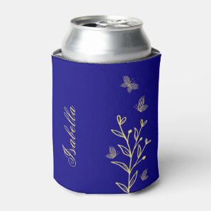 Latas Enfriador de lata real azul floral simple