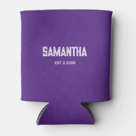 Latas Enfriador de nombre con monograma morado y blanco