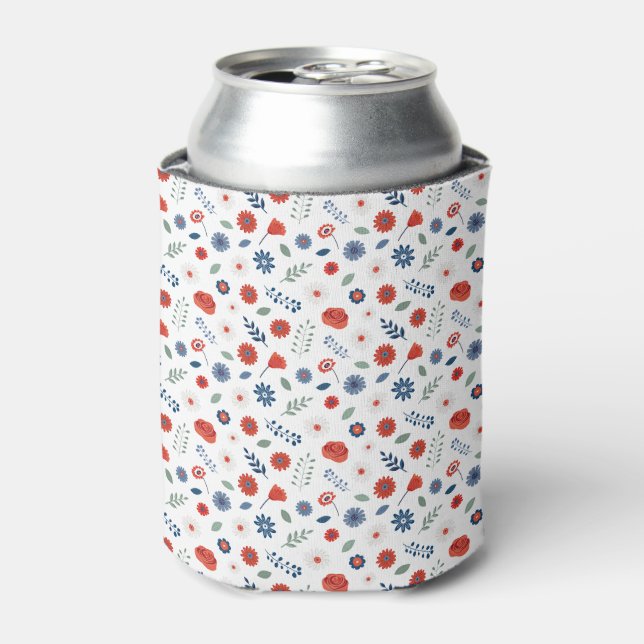 Latas Enfriador floral patriótico | Casa de verano ameri (Lata Anverso)