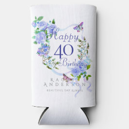 Latas Slim Cinta de Rosa Azul Cumpleaños 40 Enfriador