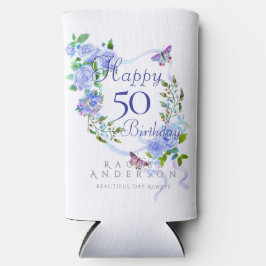 Latas Slim Cinta de Rosa Azul Enfriador Cumpleaños 50