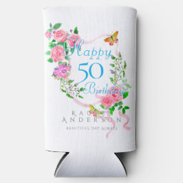Latas Slim Cinta de Rosa Rosa para Cumpleaños 50 Enfriador