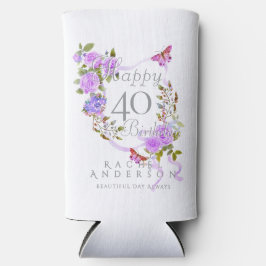 Latas Slim Enfriador de cumpleaños 40 Purple Rose Ribbon